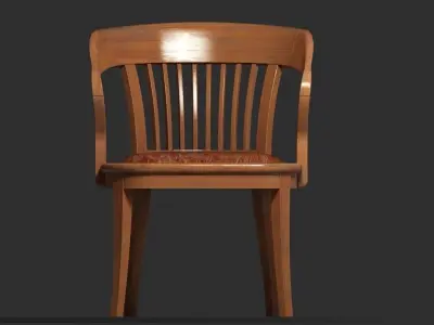 Antique wooden chair with sleeves barred backrest 3D model
