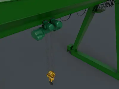PBR Single Girder Gantry Crane V1 - GREEN Low-poly 3D model