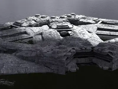 Sci-Fi dark Platforms City 3D model