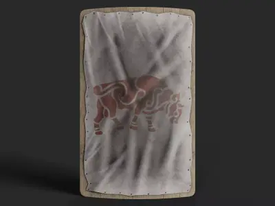 Slavic square leather shield-painted white with red bull symbol Low-poly 3D model