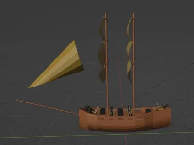 Age of sail gunboat Low-poly 3D model