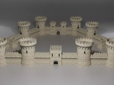 Medieval castle Low-poly 3D model 3