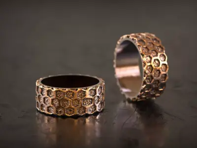Honeycomb Hex Nugget Pattern Ring 3D print model