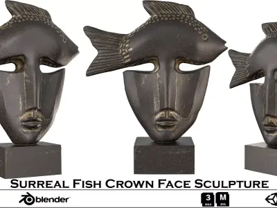 Surreal Fish Crown Sculpture - Abstract Fantasy Art 3D model