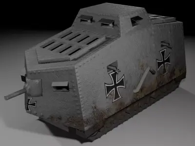 A7V Tank 3D model PBR Low-Poly Rigged Animated Low-poly 3D model