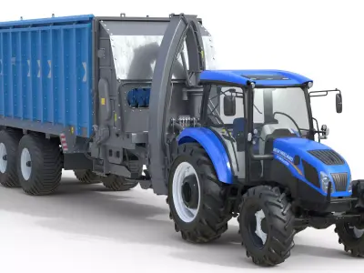 New Holland WorkMaster Tractor and Dump Trailer   Low-poly 3D model