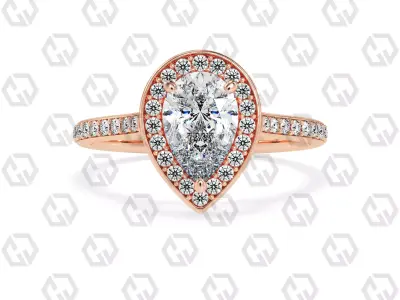 Ring 197 Pear Shape Cathedral Halo pave set with Gems 3D print model