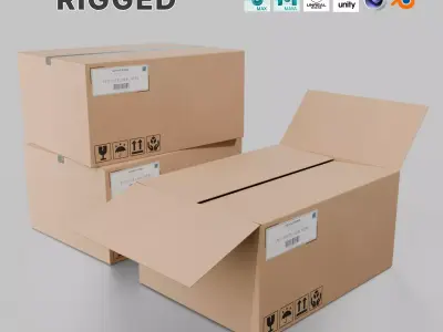 Rectangular Cardboard Box - Rigged and Fully Customizable Low-poly 3D model