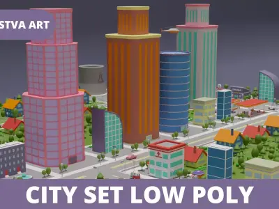 City Set Low Poly Free low-poly 3D model