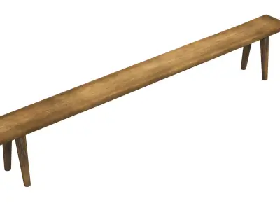 Antique Rustic Pine Wooden Long Bench 3D model