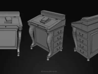 Wooden Desk Low-poly 3D model