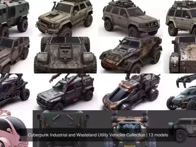 Cyberpunk Industrial and Wasteland Utility Vehicles Collection 3D Model Pack