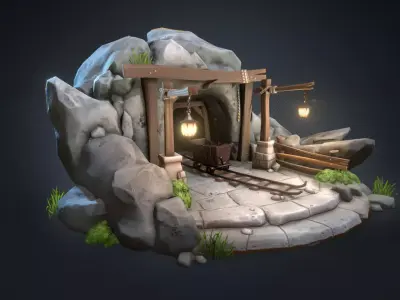 Old Mine Scene Low-poly 3D model
