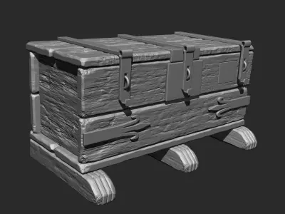 OLD WOODEN BOX SCLUPTED HIGHPOLY Free 3D model