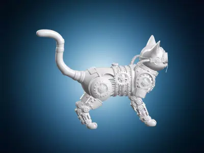 Steampunk Brass Cat Mechanical 3D Print Model 3D print model