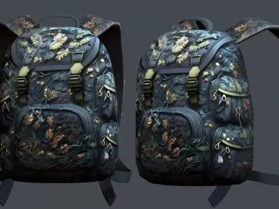 Backpack military combat Black baggage Low-poly Low-poly 3D model 5