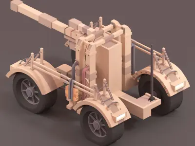 Low Poly German Tank 88MM Gun Low-poly 3D model