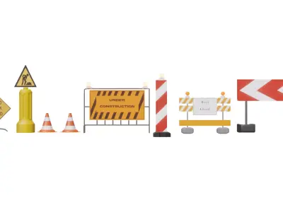 Construction sight signs Collection Low-poly 3D model