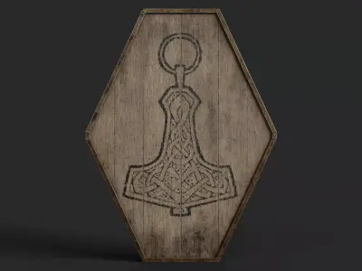 Slavic diamond-shaped shield painted Thor symbol Low-poly 3D model