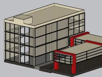Modern Modular Office Building with Elevated Walkway 3D model