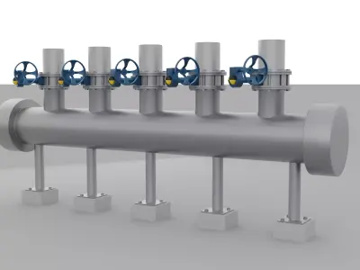 Low Poly Header with Butterfly Valves  Visual Model 3D model