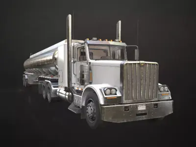 Flat Top Semi Truck Tank Trailer Low-poly 3D model