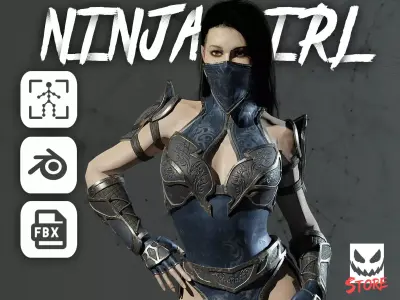 Ninja girl Low-poly 3D model
