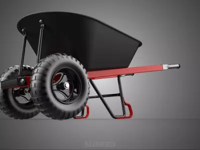 RED BLACK TWO TIRE WHEELED WHEELBARROW TROLLEY CART WHEEL BARROW 3D model