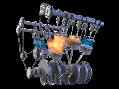  Animated V6 Engine with Ignition 
