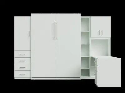 White Desk Cabinet Wall Bed Closed 3D model