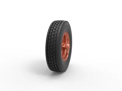 Front 5 spoke wheel of old school truck Scale 1 to 25 3D print model