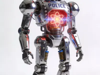 Retro Futuristic Chrome Law Enforcement Automaton 3D Model Low-poly 3D model