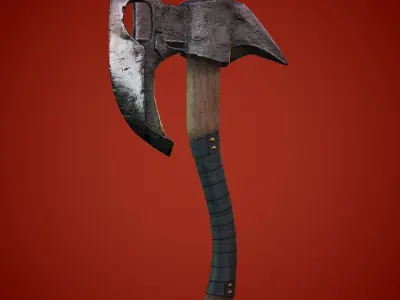 Stylised Medieval Wooden Axe Low-poly 3D model