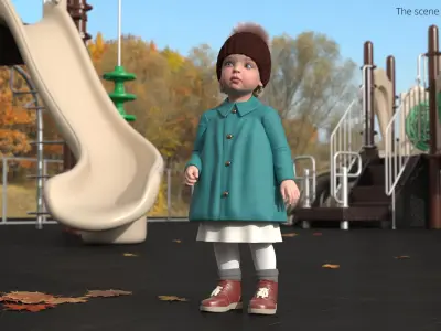 Toddler Girl Everyday Autumn Style Standing Fur 3D model