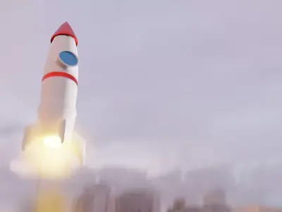 Low poly rocket animated and simulated Low-poly 3D model