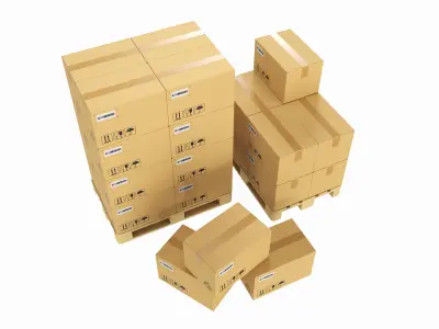 Cardboard boxes on a pallets 3D model