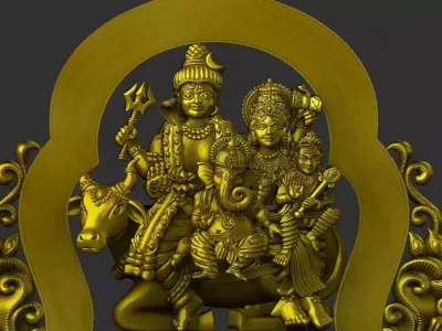 Divine Shiva Parvati Ganesha Gold Pendant Temple Jewelry  3D print model