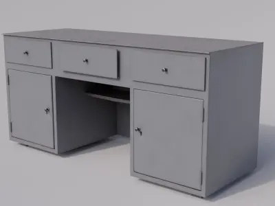 Massive metal workbench painted gray with defects type 2 Low-poly 3D model