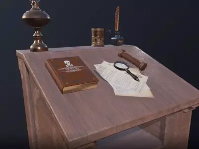 Antique Desk Game Ready 3D Model Pack