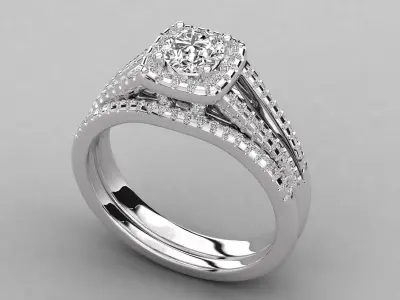 Round Cut Solitaire Double Shank Wedding Ring 3D print model