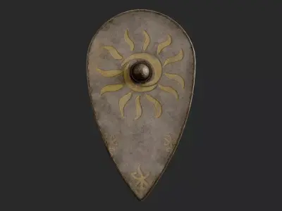 Slavic kite leather shield-painted yellow Sun symbol Low-poly 3D model