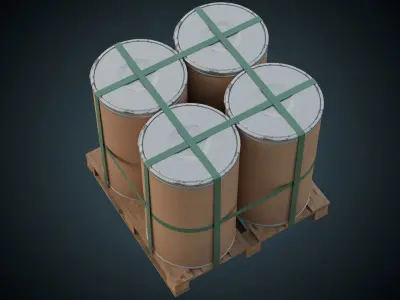 Cardboard Barrel And Pallet 1B Low-poly 3D model