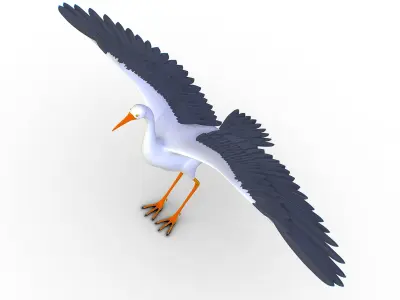High Poly White Crane Bird Low-poly 3D model