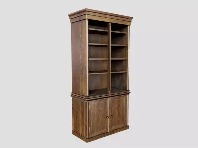 Vintage Oak Library Bookcase  Low-poly 3D model