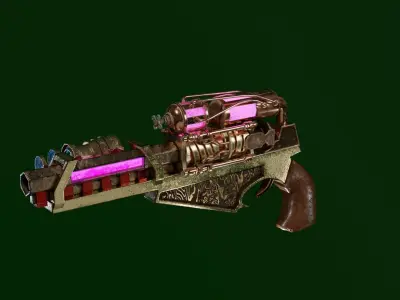 Steampunk pistol Low-poly 3D model