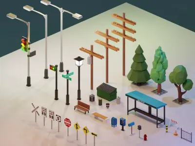 Low Poly City Assets - Low poly game assets - game props Low-poly 3D model