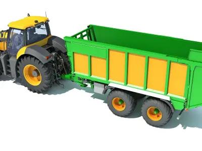 Farm Tractor with Trailer 3D model