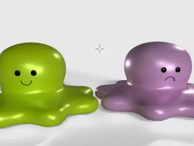 Cheerful and sad octopus Low-poly 3D model