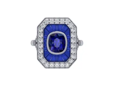 Cushion Solitaire Art deco Ring 3D print model 5
