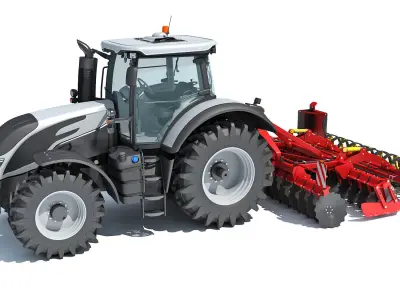 Tractor with Compact Disc Harrow 3D model